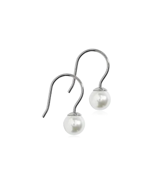 Natural Titanium Mini Pendant Pearl 6 mm, White Skin Friendly Earrings Ireland