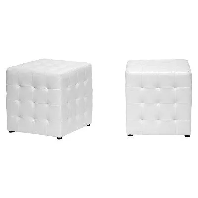 New - Set of 2 Siskal Modern Cube Ottoman White - Baxton Studio