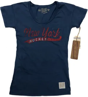 New York Rangers Retro Brand WOMEN Blue Pocketed Short Sleeve T-Shirt