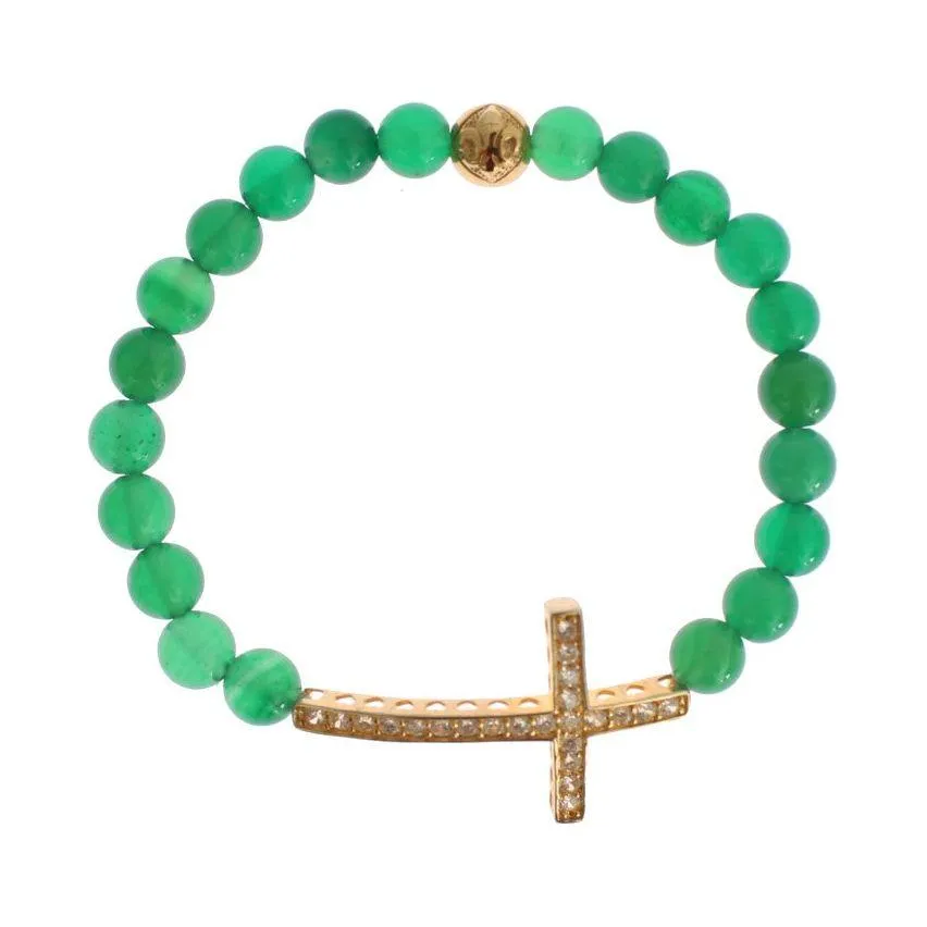 Nialaya Elegant Green Jade Bead & Gold Plated Bracelet