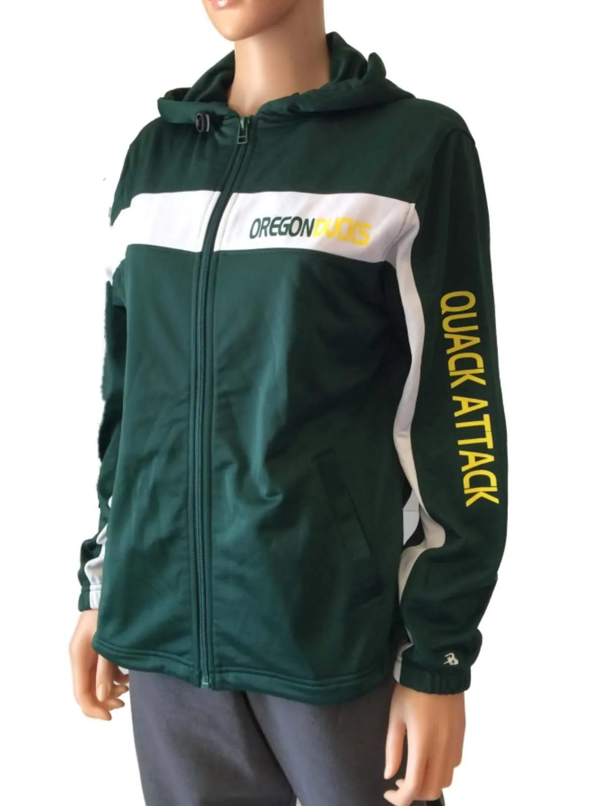 Oregon Ducks Badger Sport WOMENS Green LS Full Zip Hoodie Jacket (M)