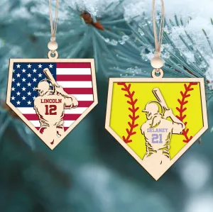 Personalized Baseball and Softball Wood Ornament 2 Layered Sports Ornament, Baseball Jersey Gift, CF433