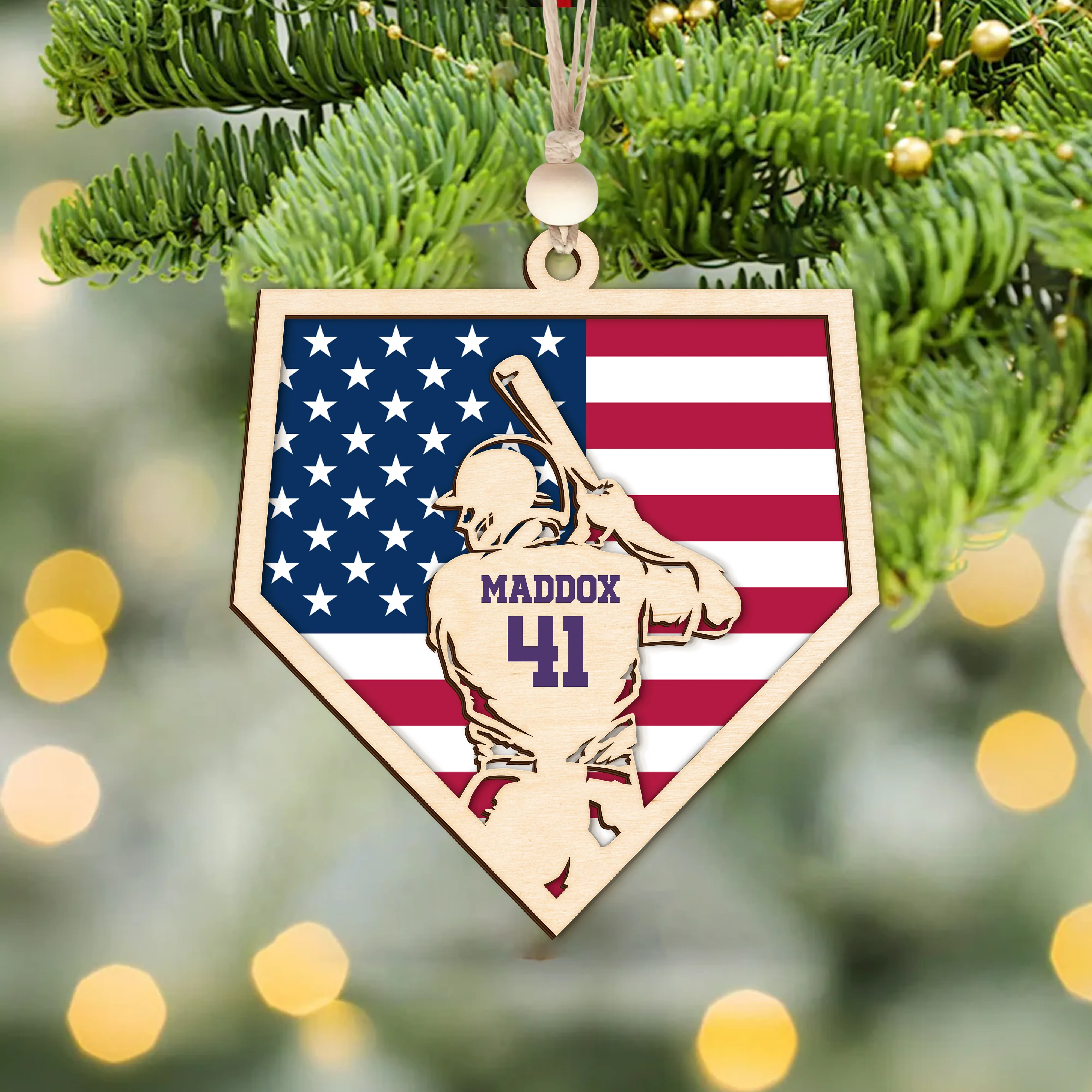 Personalized Baseball and Softball Wood Ornament 2 Layered Sports Ornament, Baseball Jersey Gift, CF433