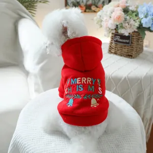 Pet Clothing Christmas Bell Hooded Hoodie Red Spring and Autumn Hoodie Coat Suitable for Small and Medium sized Dogs 1PC