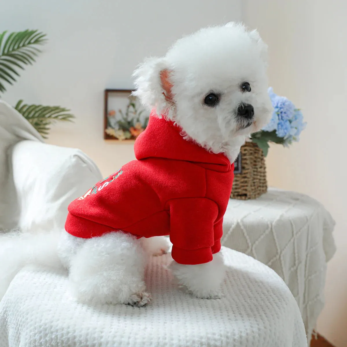 Pet Clothing Christmas Bell Hooded Hoodie Red Spring and Autumn Hoodie Coat Suitable for Small and Medium sized Dogs 1PC