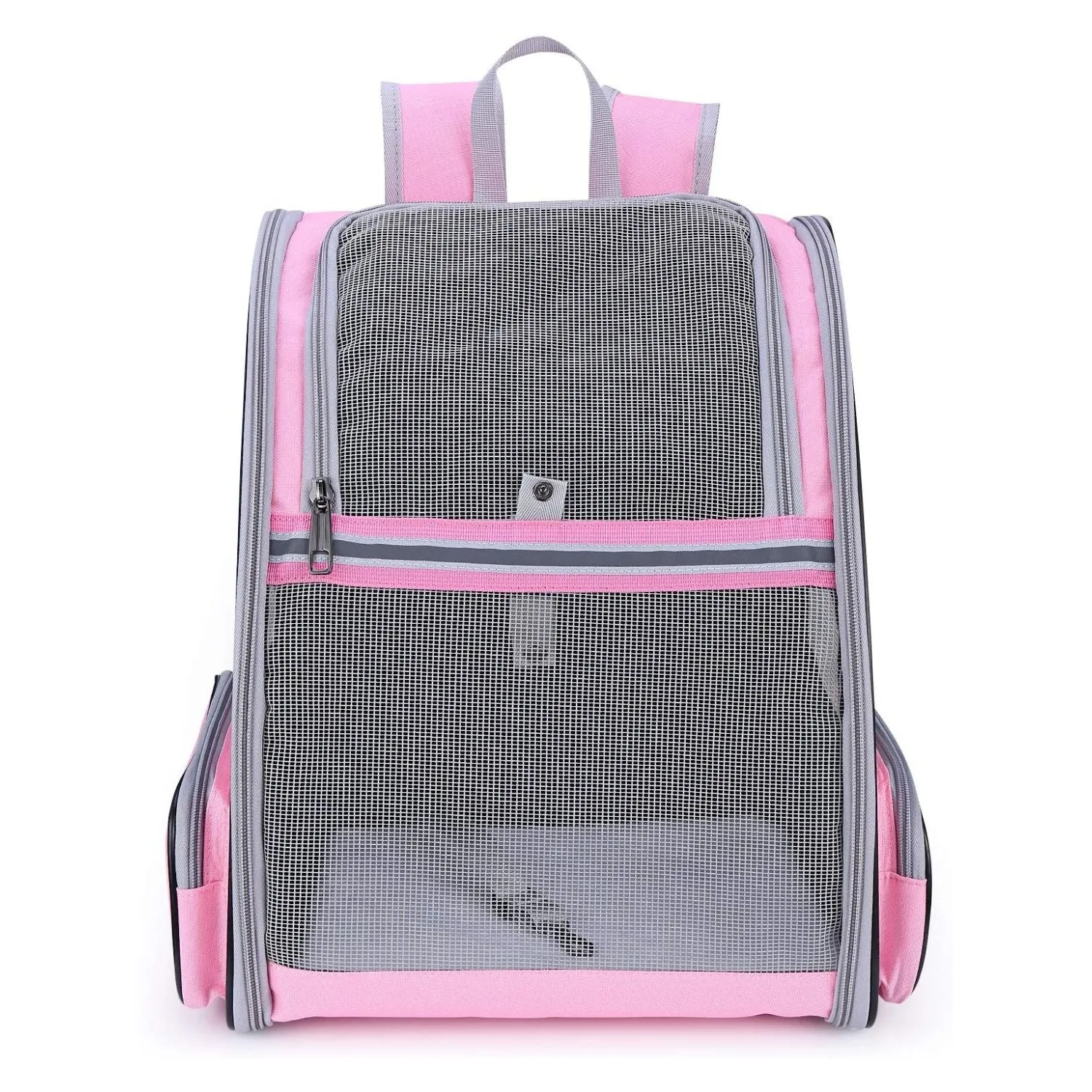 Pink Ventilated Pet Backpack with Pockets, Floofi Model 1