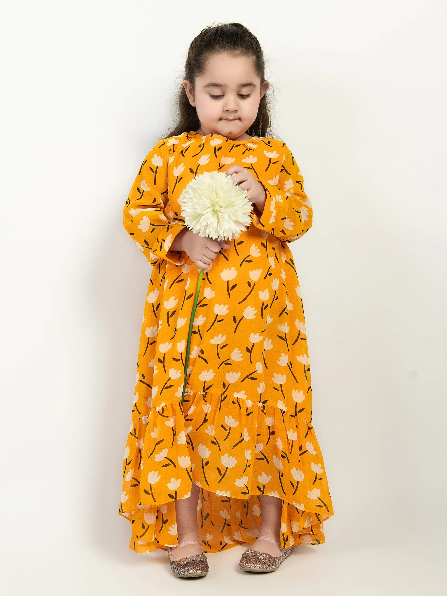 Printed Sunflower Chiffon Frock