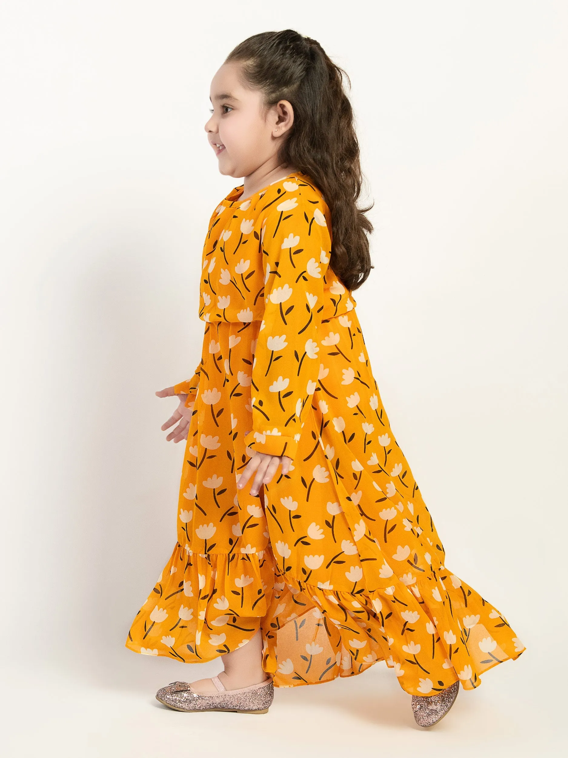 Printed Sunflower Chiffon Frock