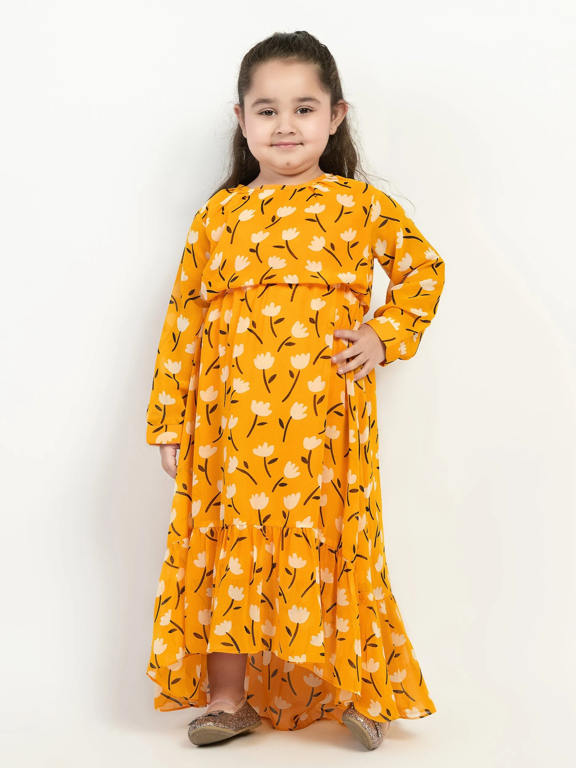 Printed Sunflower Chiffon Frock