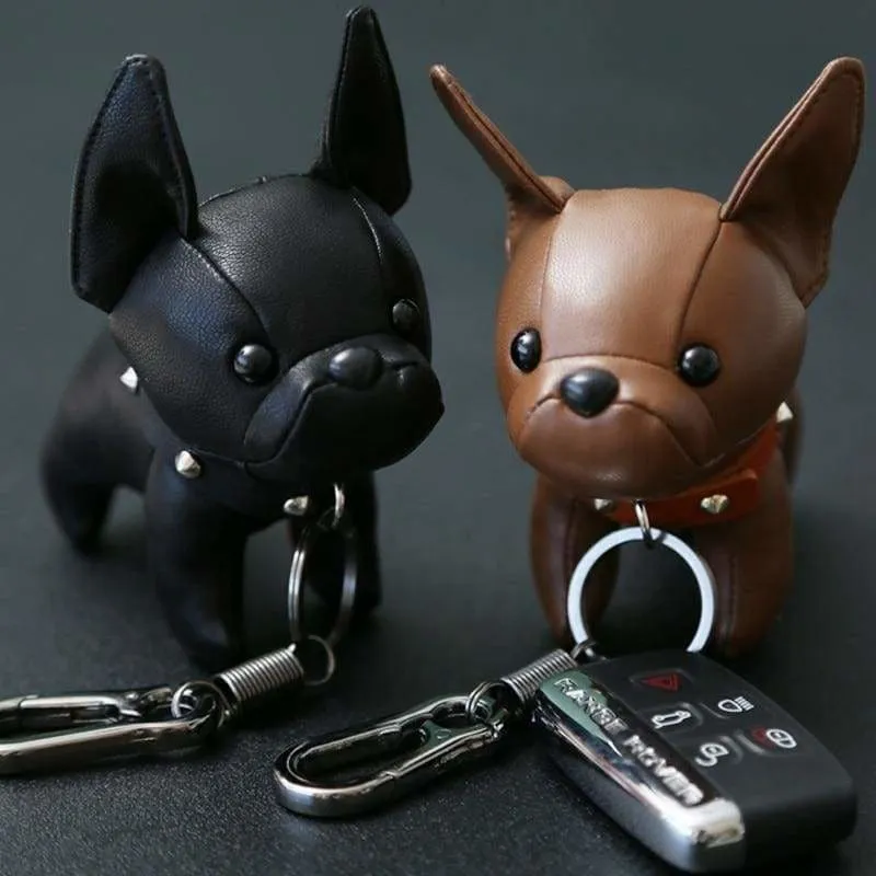 PU Leather Bulldog Keychain Holder