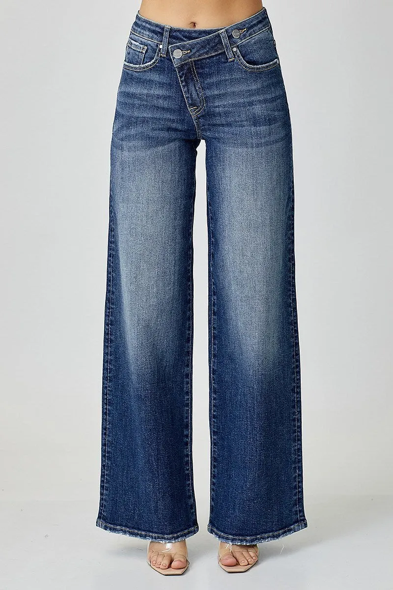 Risen Cross Over Wide Leg Jeans - Plus Size