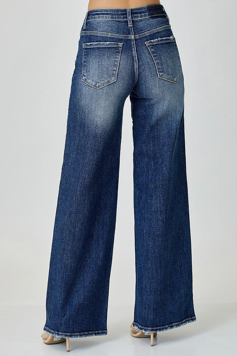 Risen Cross Over Wide Leg Jeans - Plus Size