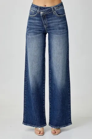 Risen Cross Over Wide Leg Jeans - Plus Size