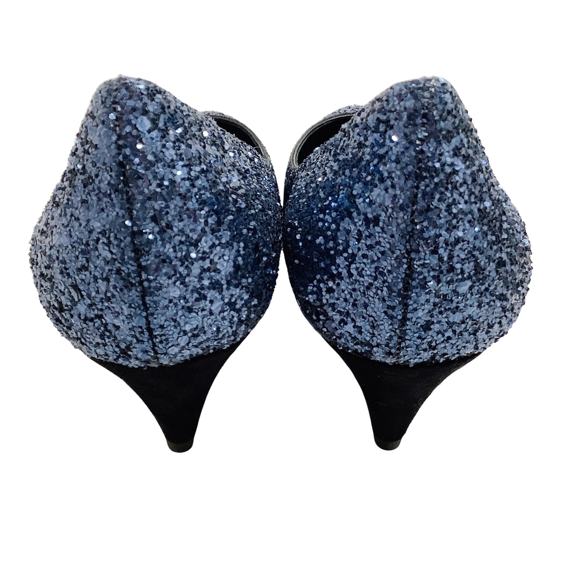 Saint Laurent Navy Blue Glitter Charlotte Pumps