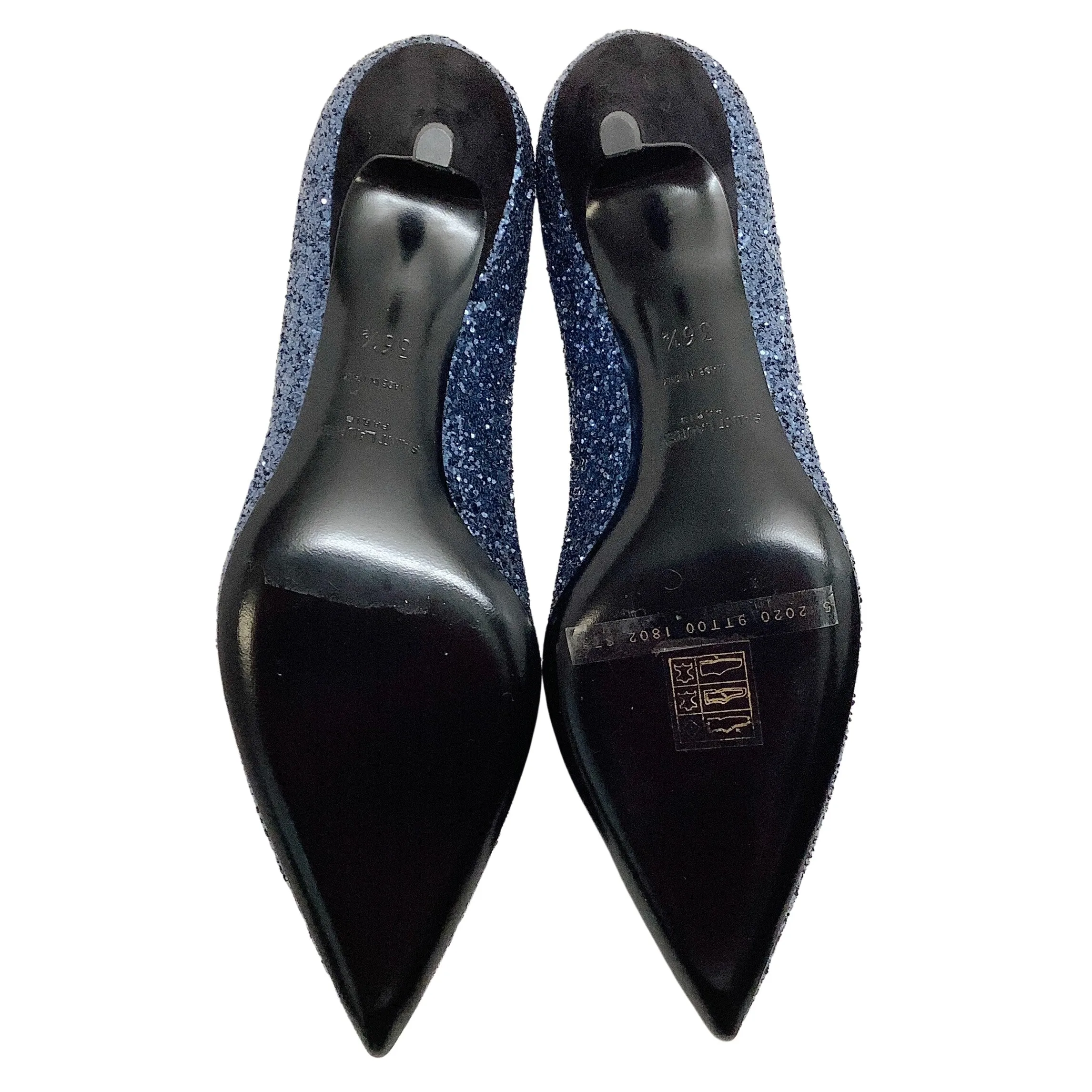 Saint Laurent Navy Blue Glitter Charlotte Pumps