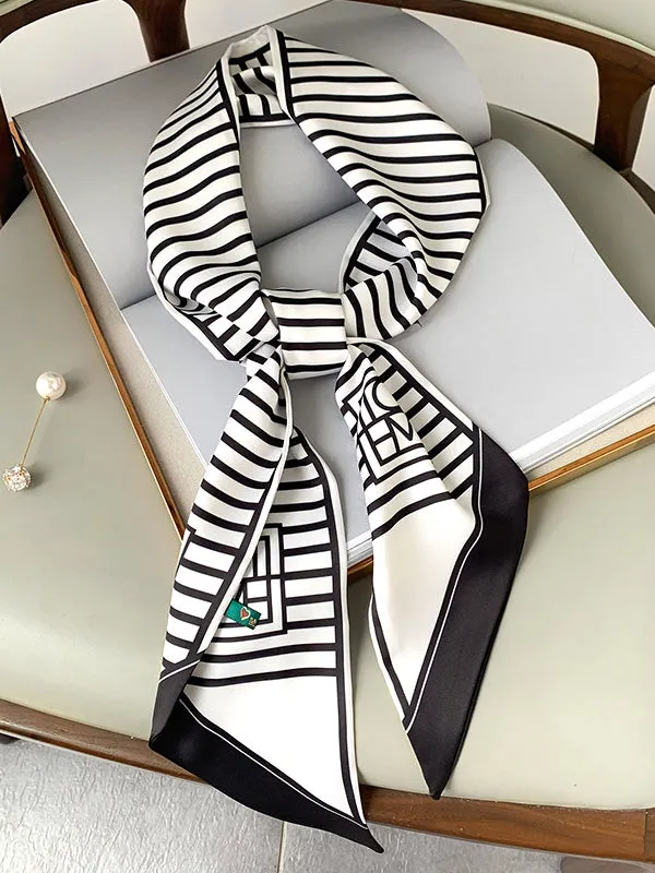 Urban Contrast Color Striped Printed Silk Imitation Scarf