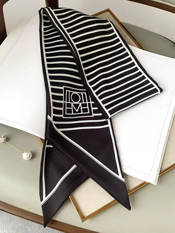 Urban Contrast Color Striped Printed Silk Imitation Scarf