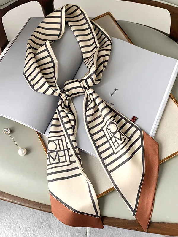 Urban Contrast Color Striped Printed Silk Imitation Scarf