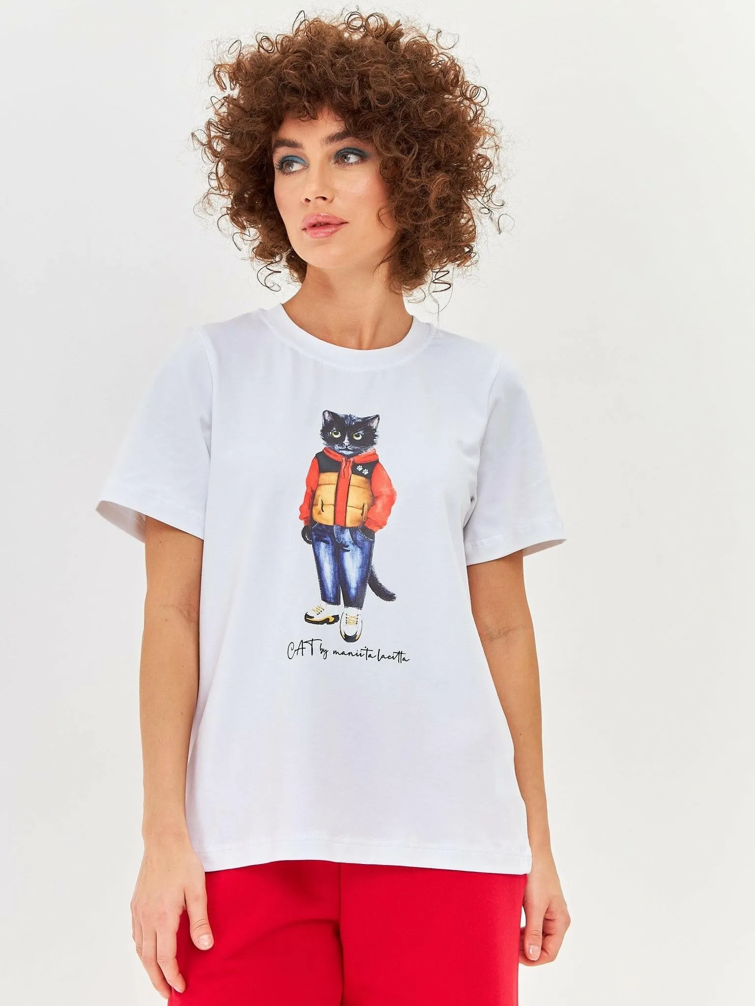 White Printed T-shirt SPORT CASUAL CAT