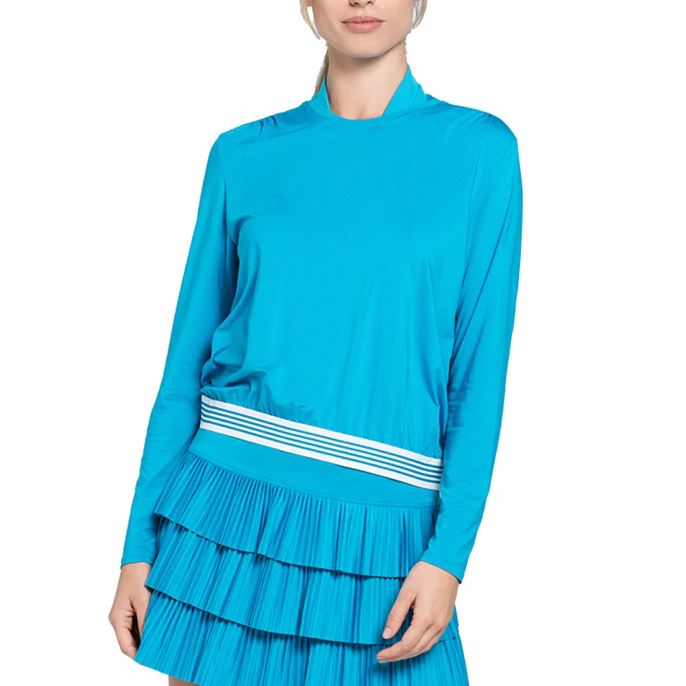 Women`s Baseline Throw Over Tennis Top Caribbean Blue