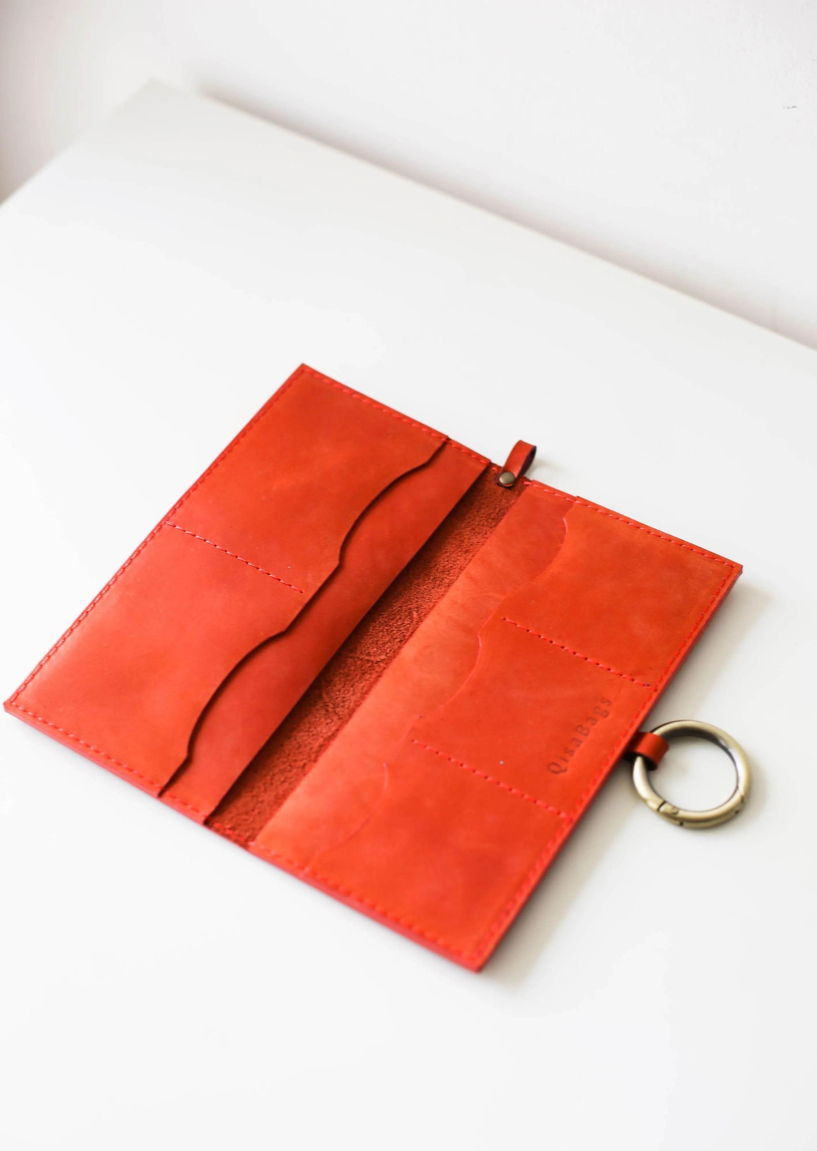 Women's Bifold Orange Leather Ring Wallet - N02