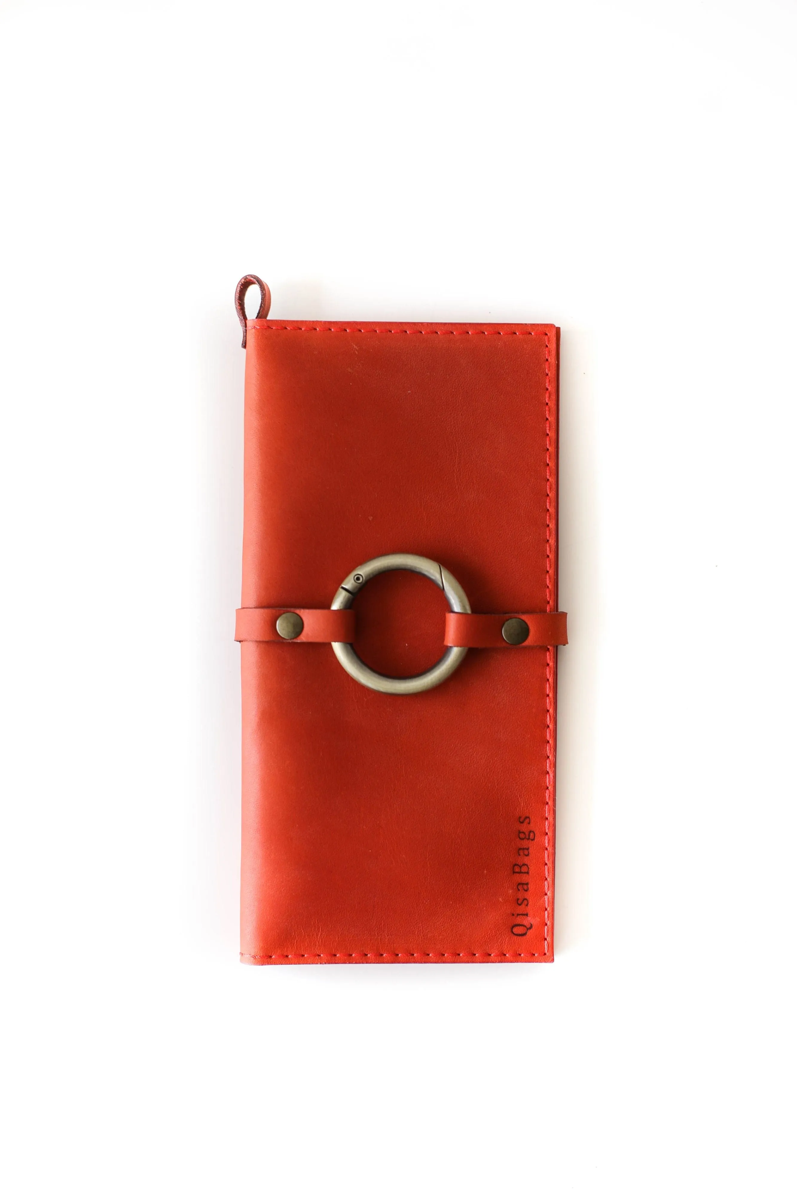 Women's Bifold Orange Leather Ring Wallet - N02