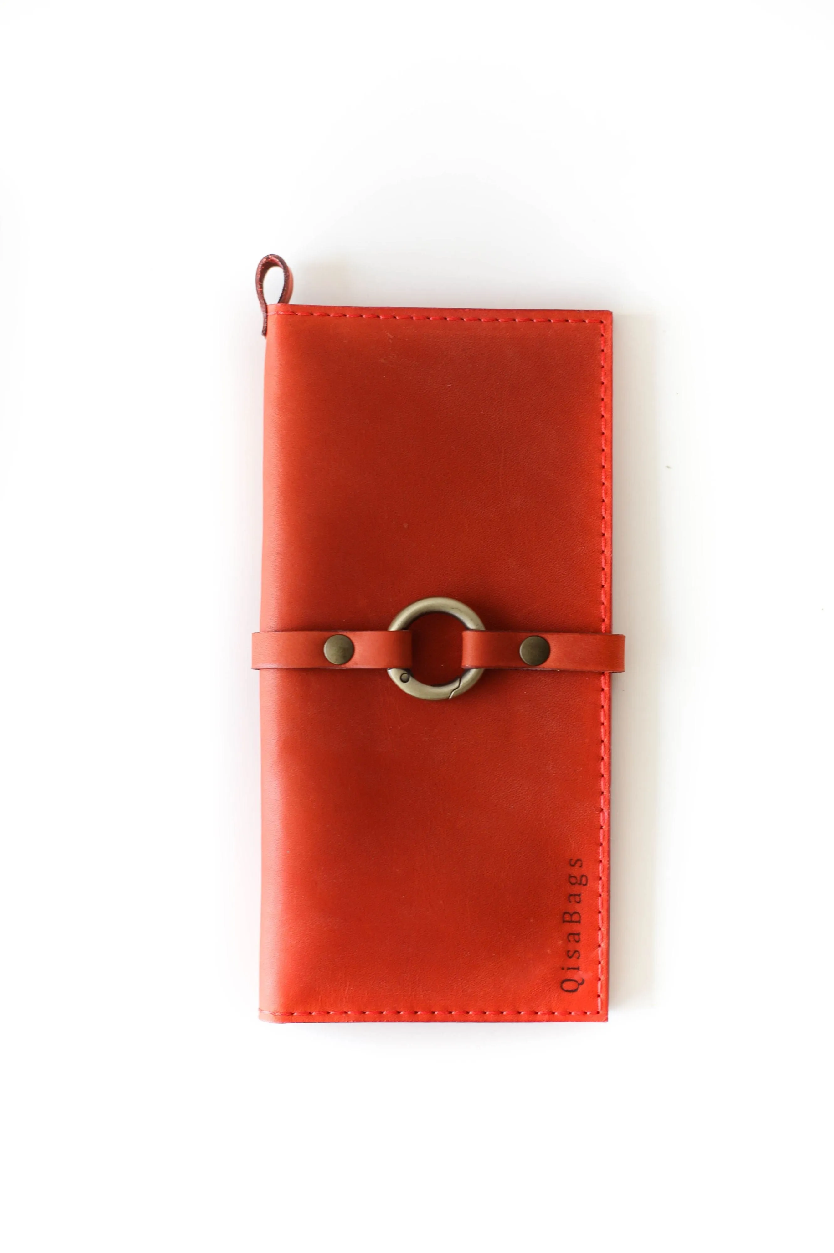 Women's Bifold Orange Leather Ring Wallet - N02