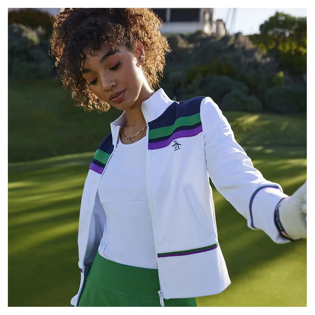 Womens Cropped Full Zip Tennis Jacket with Blocking Bright White